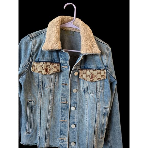 & Other Stories Jackets & Blazers - Denim Jean Jacket Upcycled Patch Work Painted Womens Custom Jacket Sz: M A7